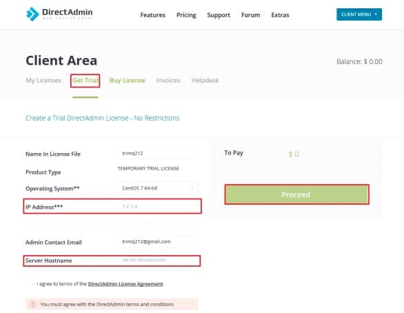 dùng thử tài khoản direct admin
