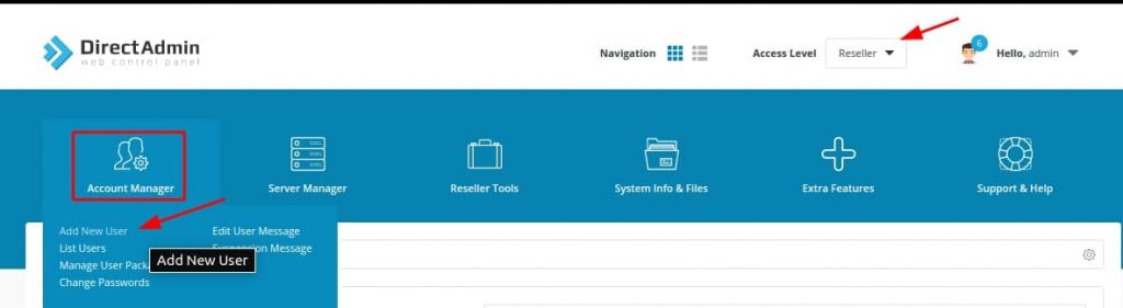 add new user trên directadmin
