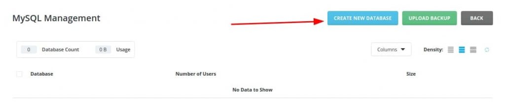 Tạo mysql mới