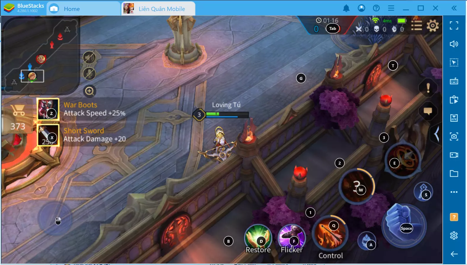 Game Controls được gán phím với các kỹ năng trong game