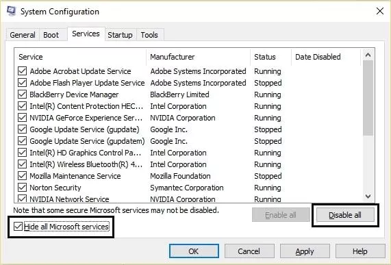 disable system configuration