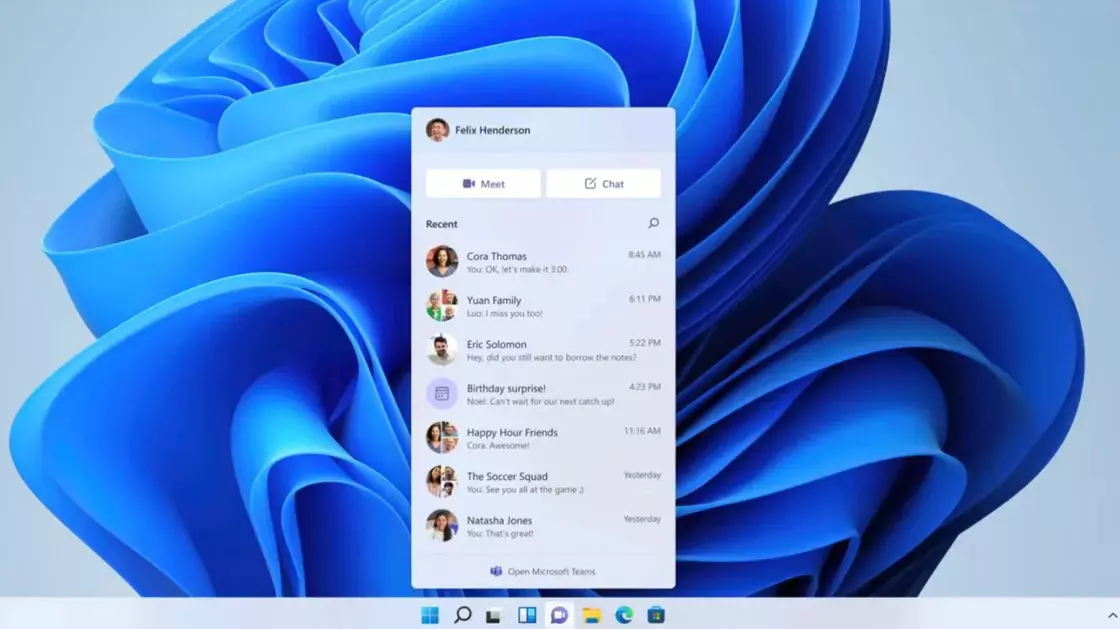 Giao diện của Teams trên Windows 11