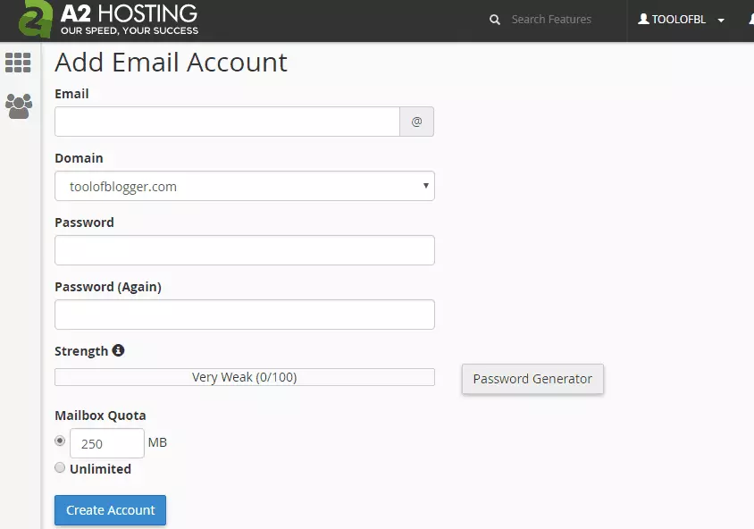 Điền các trường khi tạo tài khoản Email mới