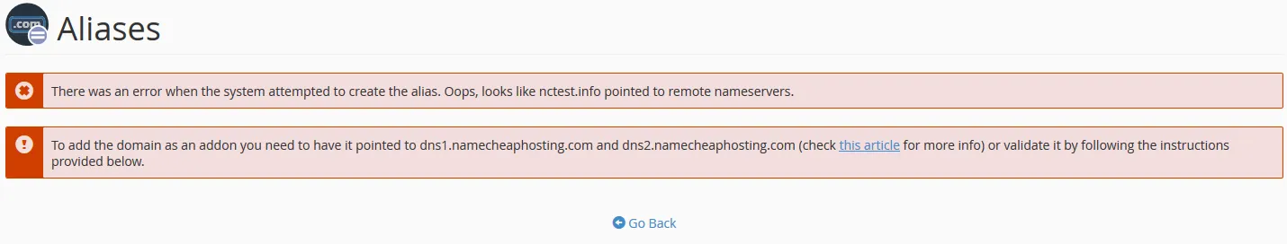 Thông báo tên miền chưa được trỏ DNS về server host