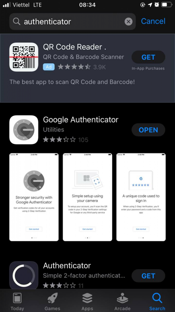 Tải xuống ứng dụng Authenticator