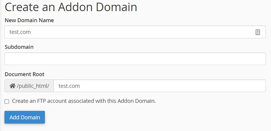 Khai báo Addon Domain