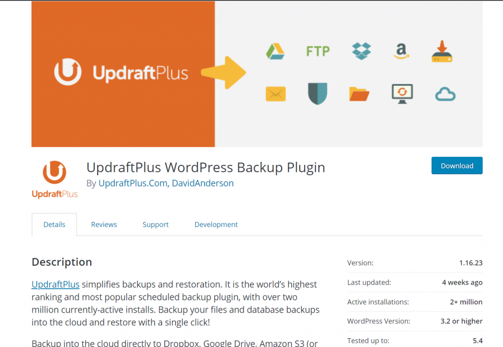 UpdraftPlus plugin backup wordpress tốt nhất