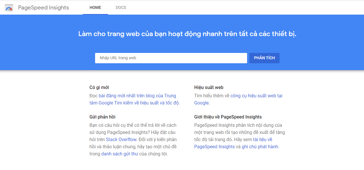 Công cụ kiểm tra tốc độ hosting Google PageSpeedInsight