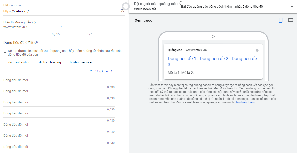 Quảng cáo tìm kiếm thích ứng của Google.
