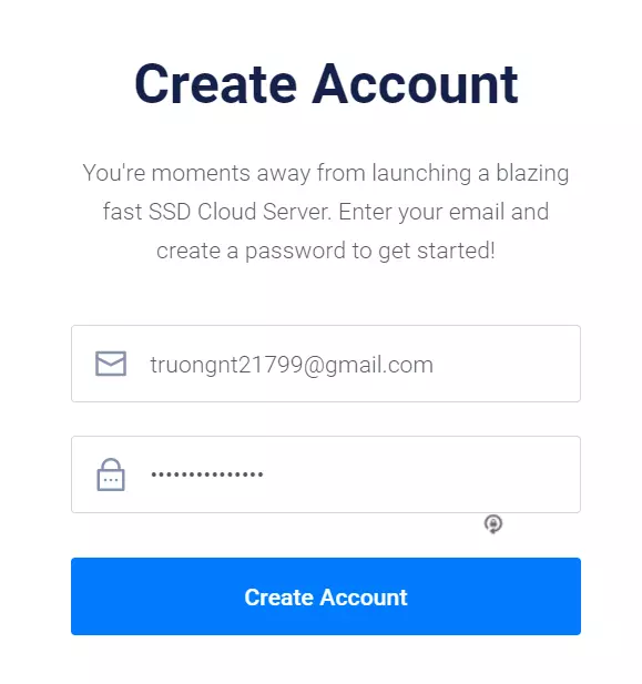 Điền thông tin tài khoản và nhấn "Create Account".
