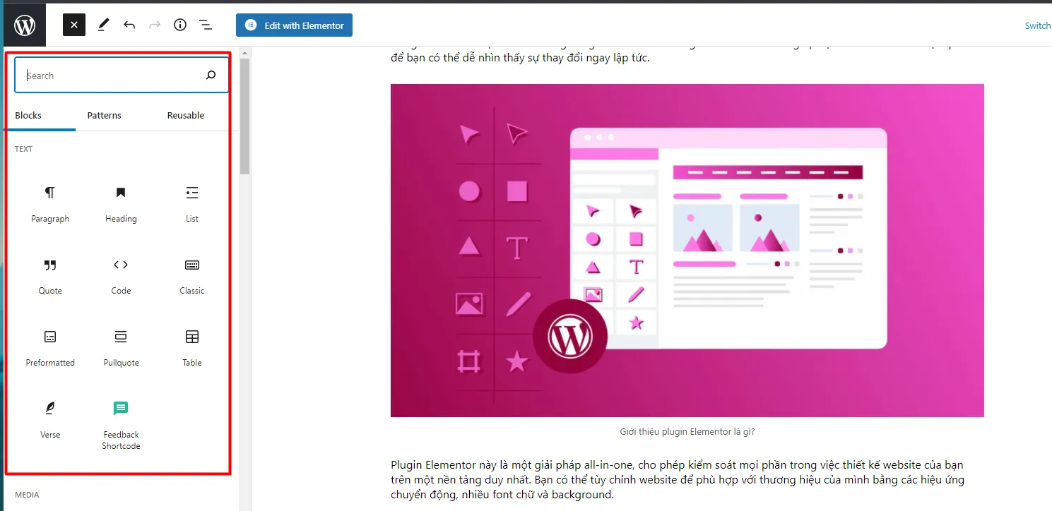 Block mặc định của WordPress
