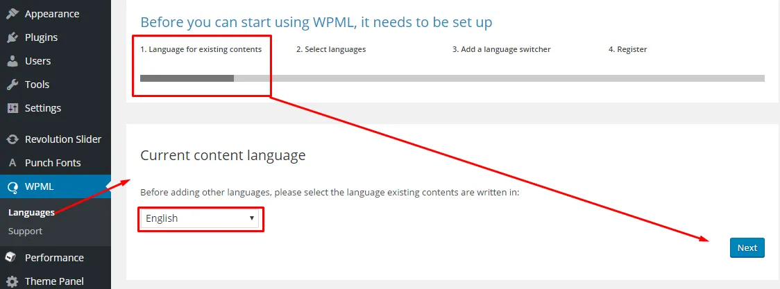 Cài đặt ngôn ngữ cho WPML
