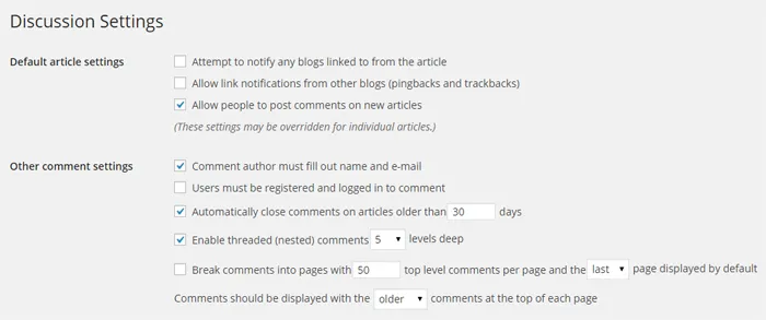 Discussion settings xóa Spam Commment