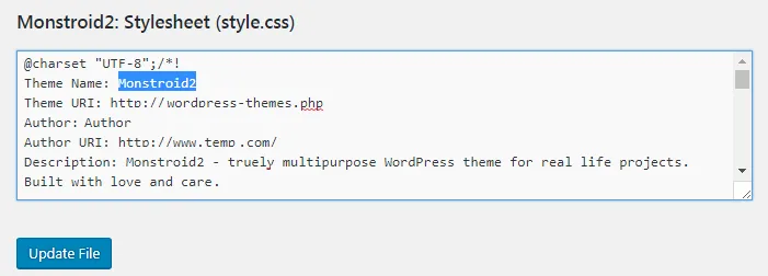 Đổi tên WordPress trong file style.css