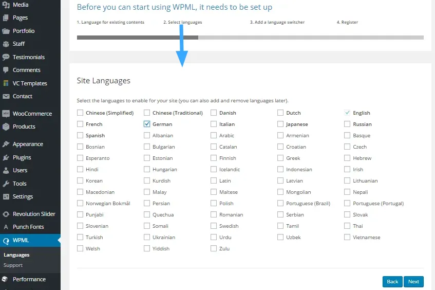 WPML là gì? Cách tạo một Website đa ngôn ngữ với WPML 37 Chọn ngôn ngữ cho website