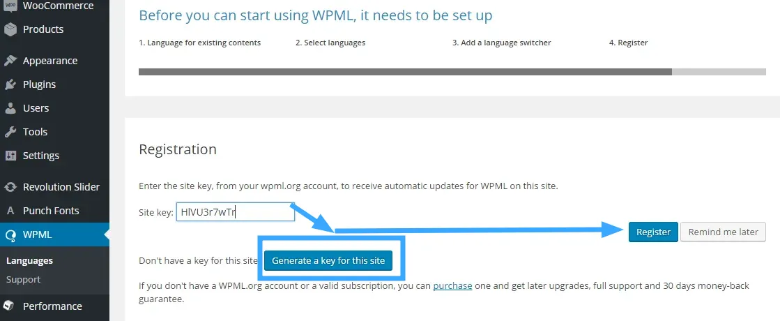 WPML là gì? Cách tạo một Website đa ngôn ngữ với WPML 39 Tạo sitekey cho WPML