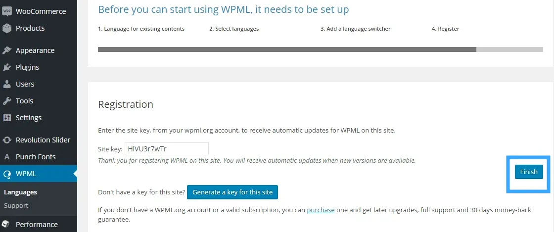 WPML là gì? Cách tạo một Website đa ngôn ngữ với WPML 40 Tạo sitekey cho WPML