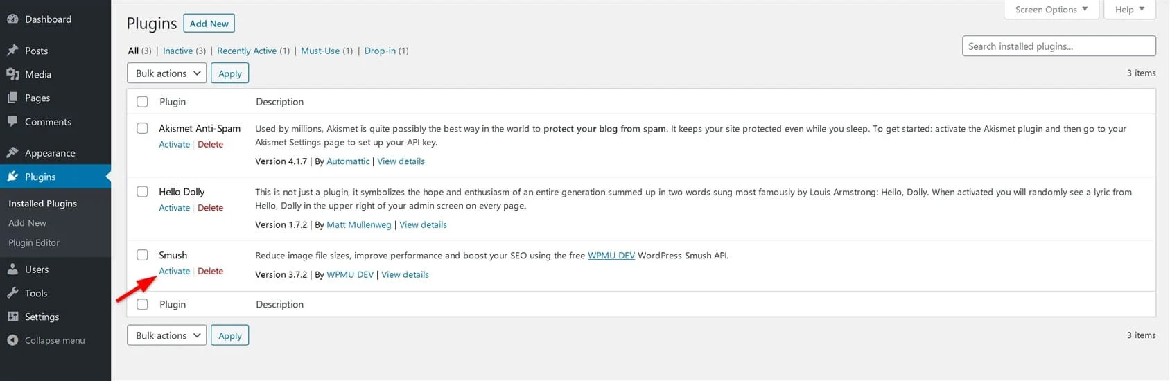 Hướng dẫn cách cài đặt plugin WordPress 23 kich hoat plugin smush