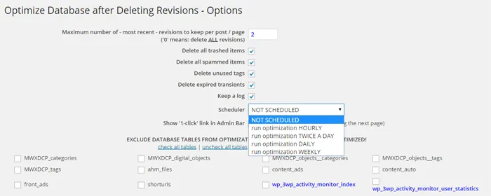 Tính năng scheduler trong plugin Optimize Database after Deleting Revisions 