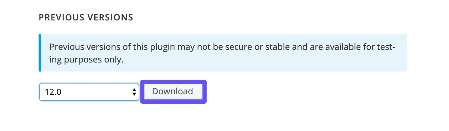 Downgrade WordPress plugin