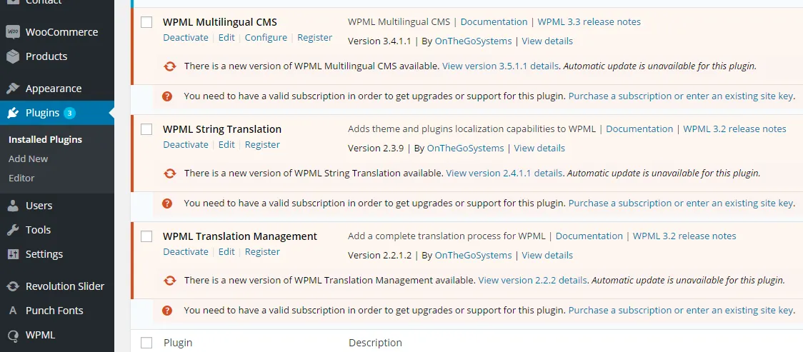 Giao diện WordPress sau khi hoàn tất cài đặt Plugin WPML