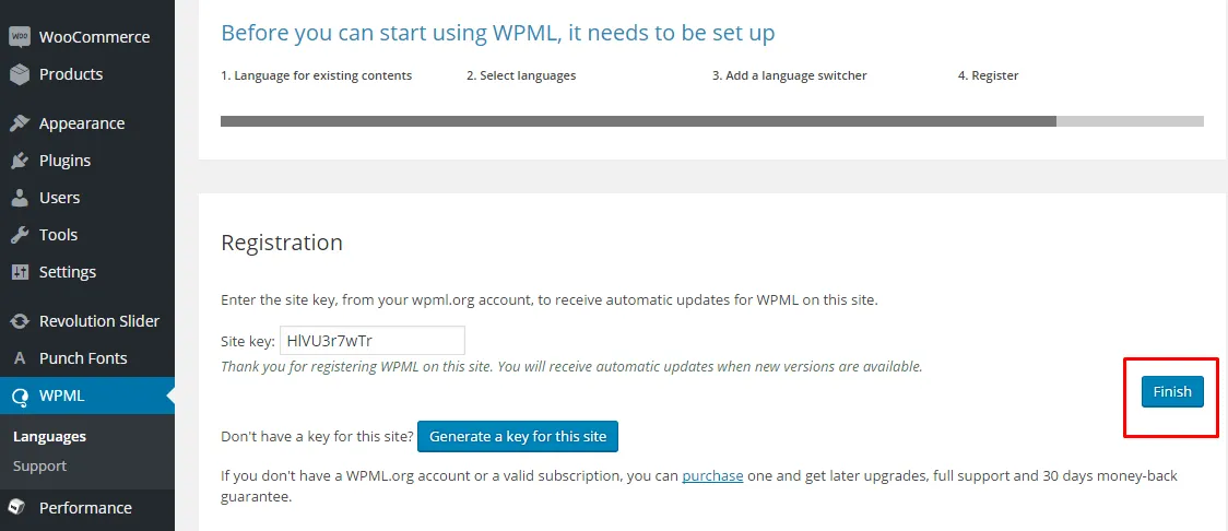 Tạo sitekey cho WPML