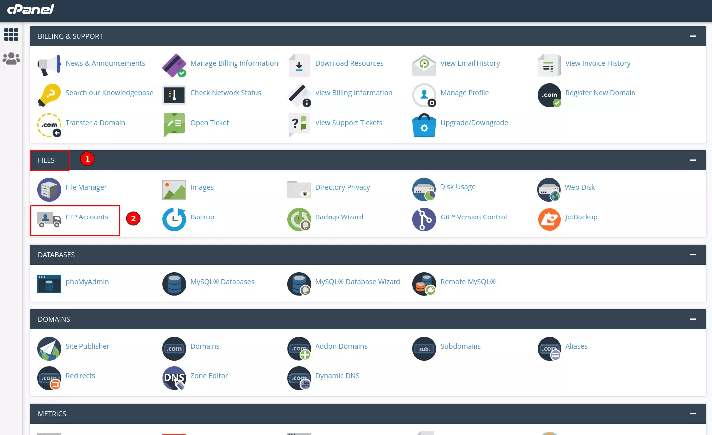 Vào FTP Accounts từ cPanel