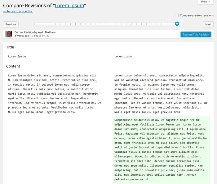 Tính năng Revision trong WordPress