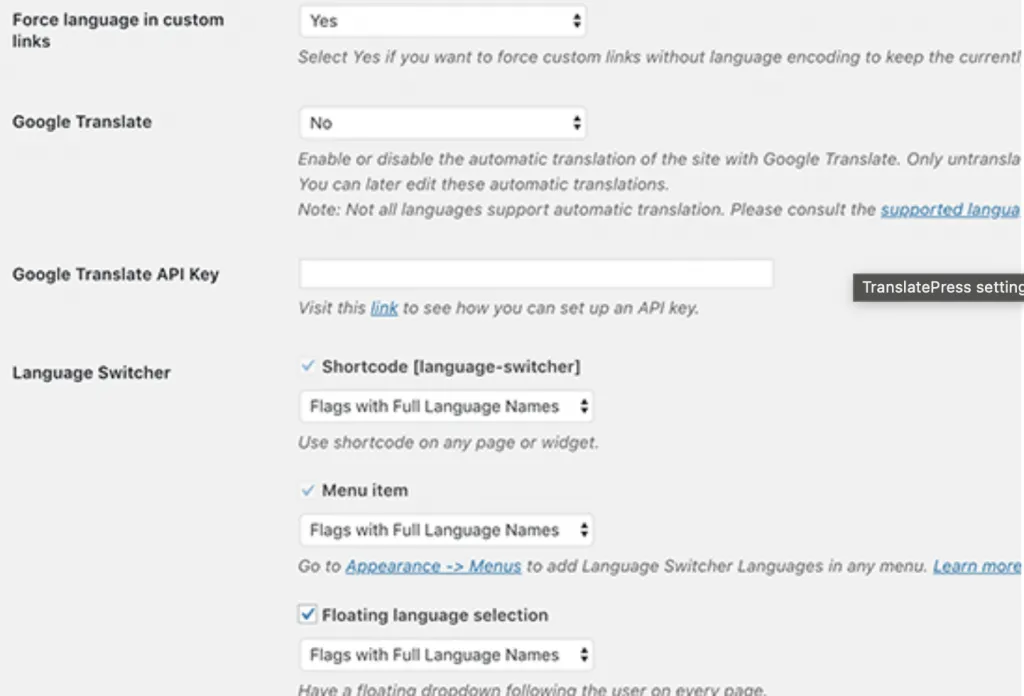 Chọn ngôn ngữ hiển thị trong plugin TranslatePress
