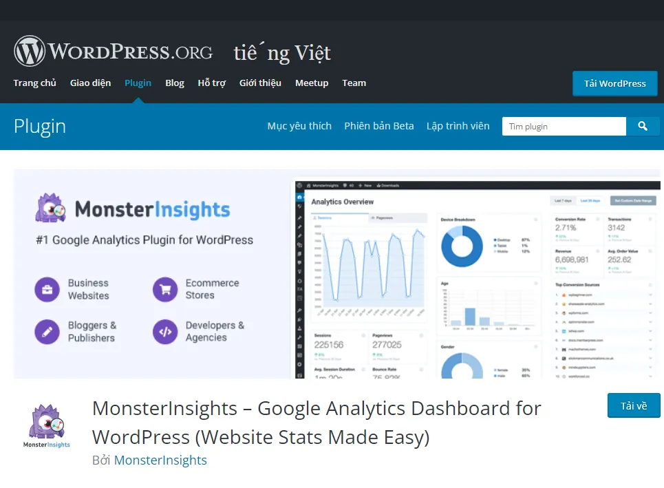 Plugin Google Analytics by MonsterInsights cho WordPress 
