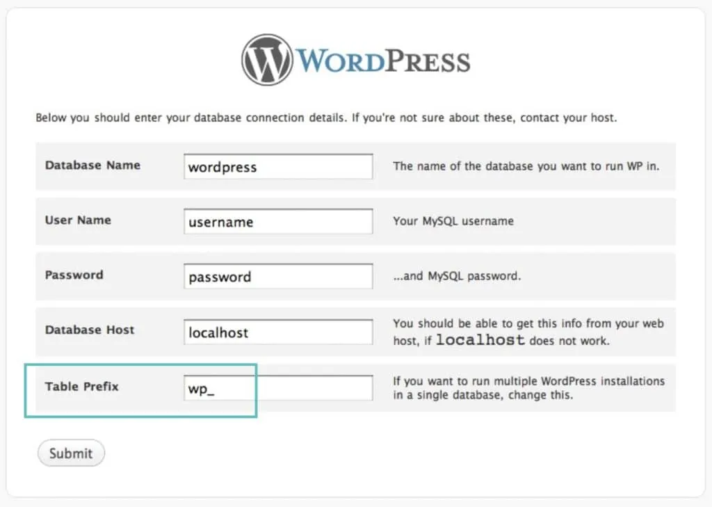 Tiền tố bảng WordPress
