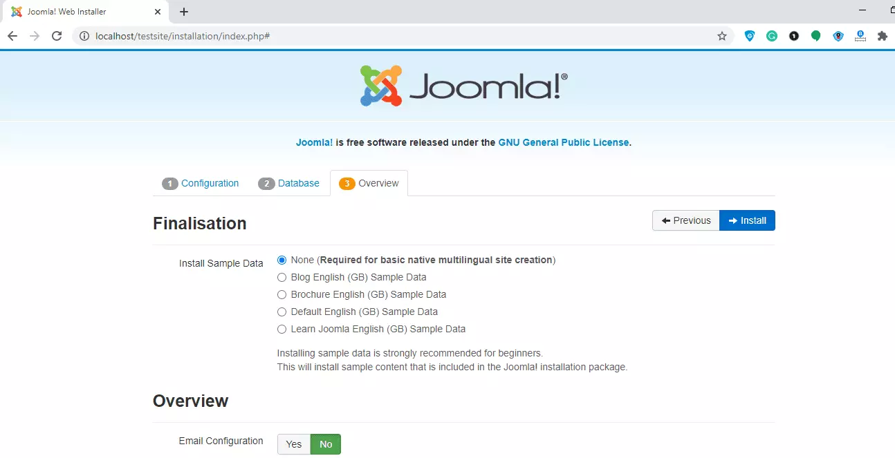 cài đặt Joomla trên localhost XAMPP