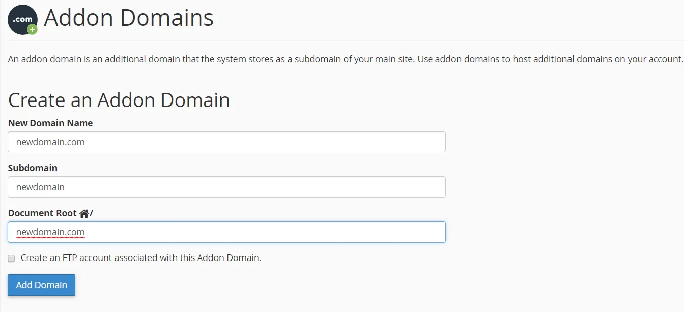 Thay đổi địa chỉ WordPress trong Addon Domains