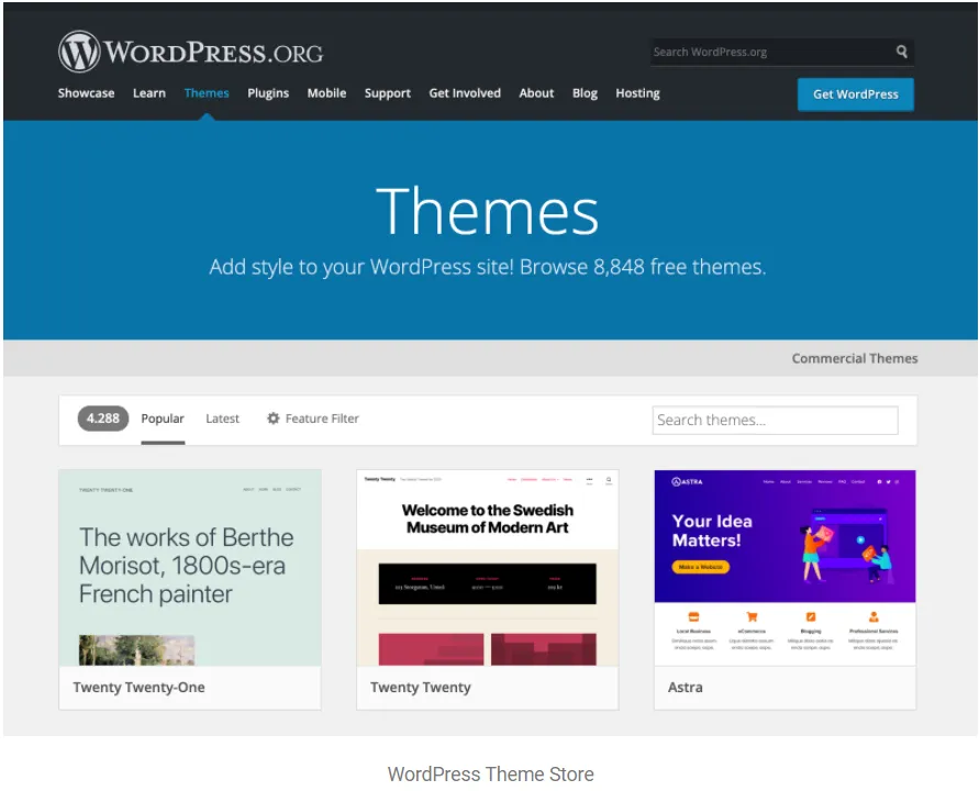 WordPress hỗ trợ hơn 8000 theme 