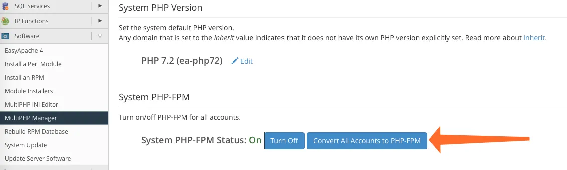 convert all accounts to php-fpm