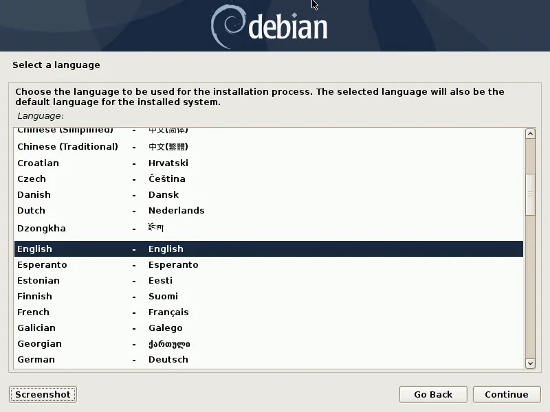 Giao diện cài đặt Debian