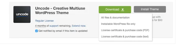 Có nhiều bản file download khác nhau khi bạn mua một premium theme.