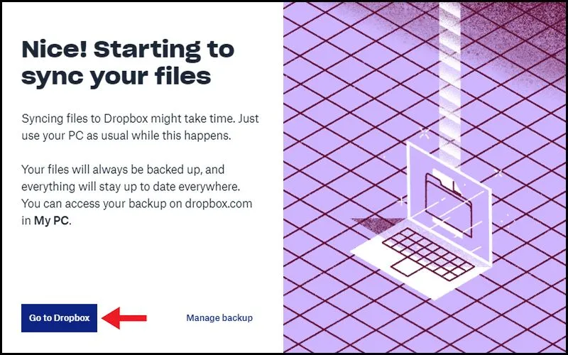 Hoàn tất cài đặt Dropbox và đi đến giao diện của bạn