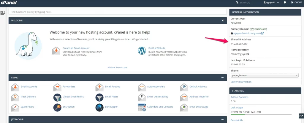 Kiểm tra IP hosting thông qua cPanel