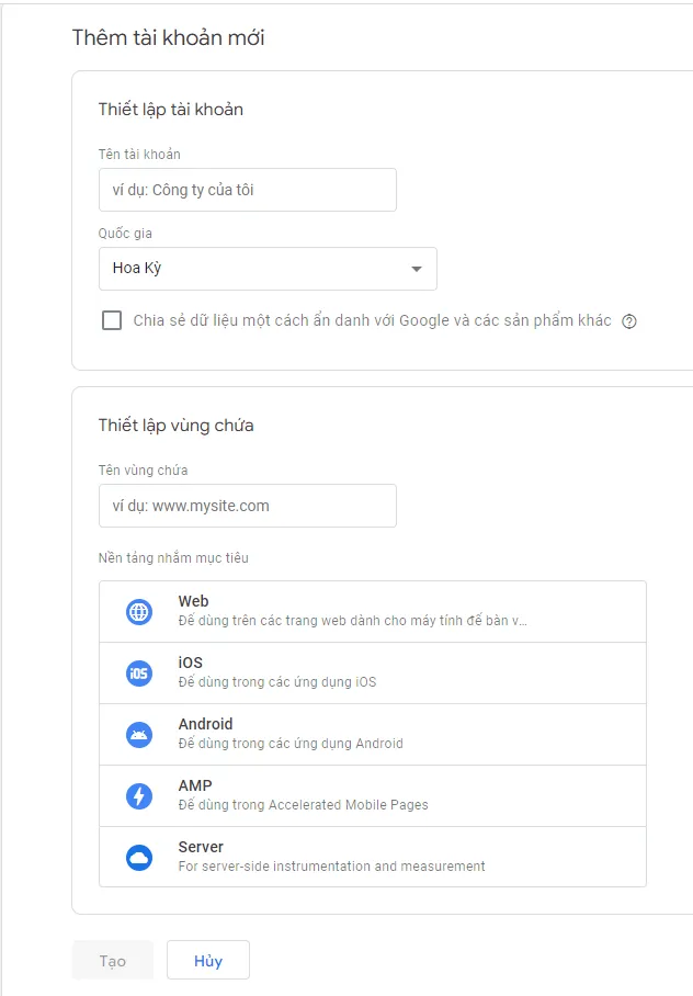 Tạo tài khoản trong Google Tag Manager
