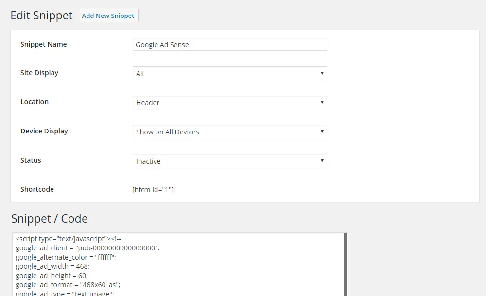 Plugin Head Footer Code Manager