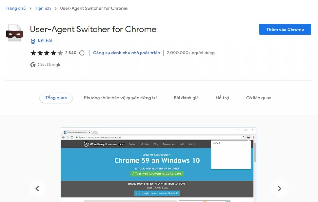 Sử dụng User-Agent Switcher trên Chrome