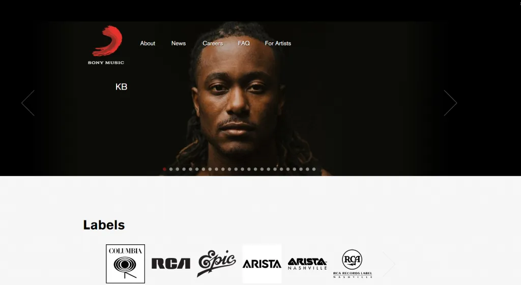website sony music su dung nen tang wordpress