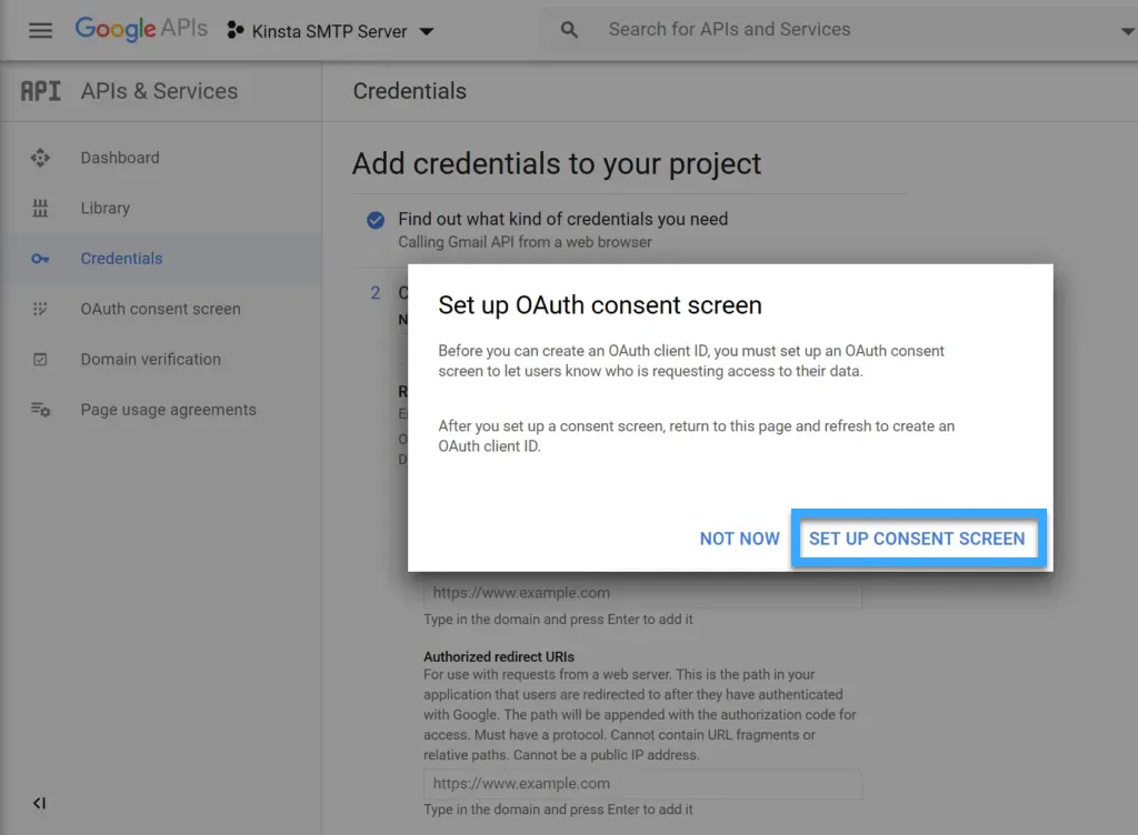 SMTP Gmail là gì? Hướng dẫn cách thiết lập SMTP Gmail 40 Chọn vào nút Set Up Content Screen
