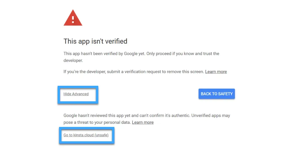 SMTP Gmail là gì? Hướng dẫn cách thiết lập SMTP Gmail 48 Màn hình hiển thị cảnh báo This app isn't verified