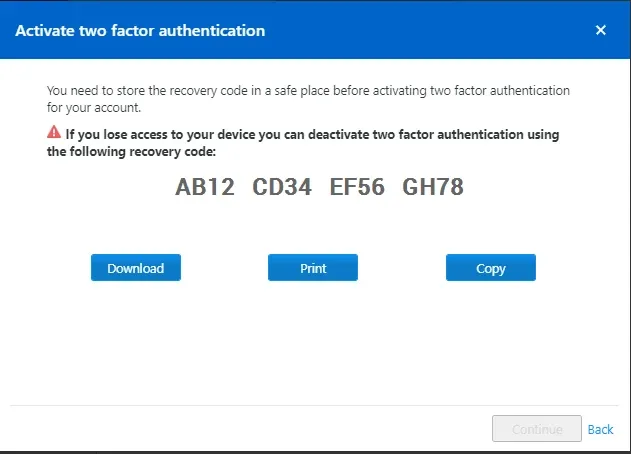 Recovery codes 2FA