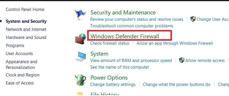 Chọn Windows Defender Firewall.