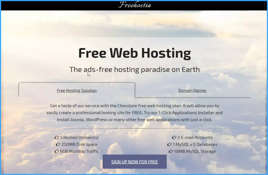 Free Web Hosting của Freehostia