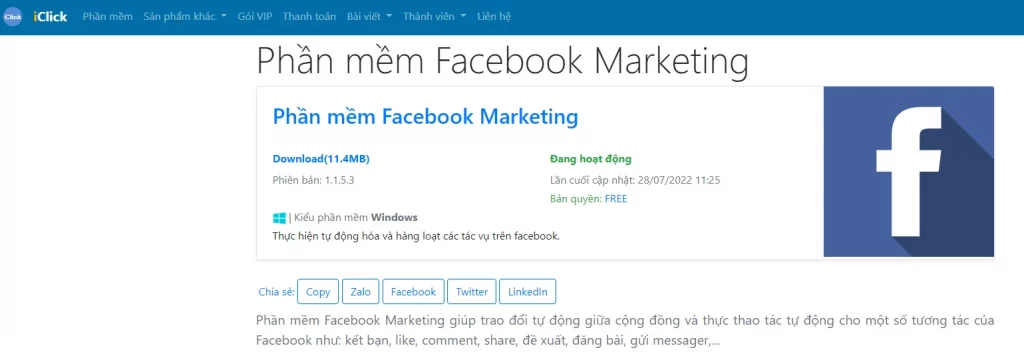 IClick - Phần mềm Marketing Facebook miễn phí hiệu quả