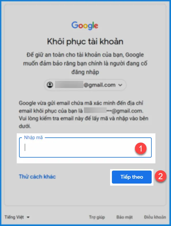 nhap ma de lay lai mat khau gmail